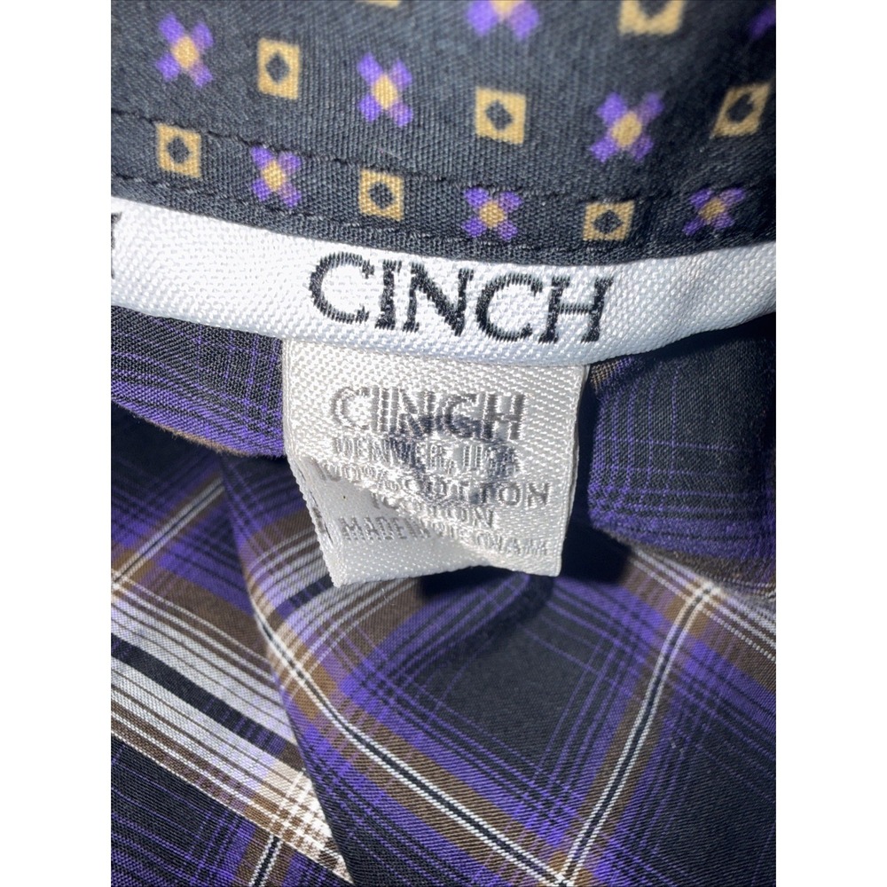 Cinch Shirt Men's M Purple Black Plaid Button Up Long Sleeve Western Cowboy - Picture 4 of 12